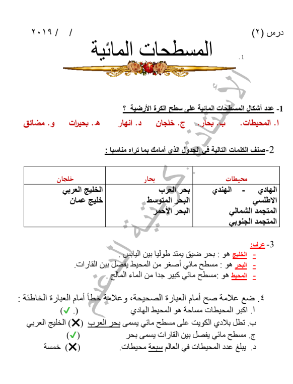 مراجعة بلادي الكويت خامس فصل اول