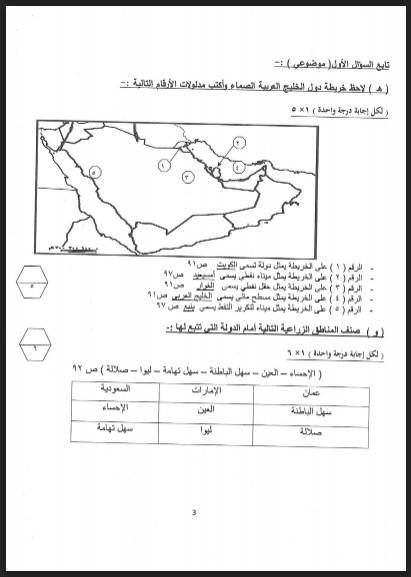 نموذج اجابة اجتماعيات الصف السادس العاصمة  التعليمية 2016-2017