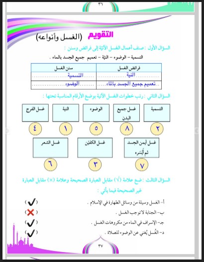 حل تقويم التربية الإسلامية للصف السادس أ. الهنوف العتيبي 2017-2018