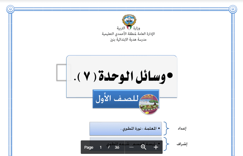 وسائل الوحدة السابعة رياضيات الصف الأول مدرسة هدية اعداد نورة المطيري