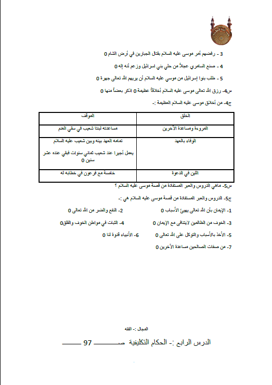 مراجعة اسلامية الصف العاشر