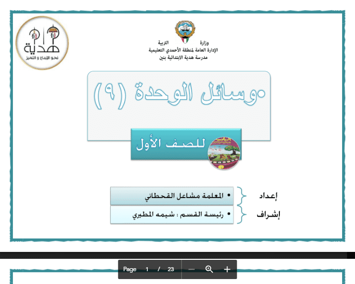 وسائل الوحدة التاسعة رياضيات الصف الأول مدرسة هدية اعداد نورة المطيري