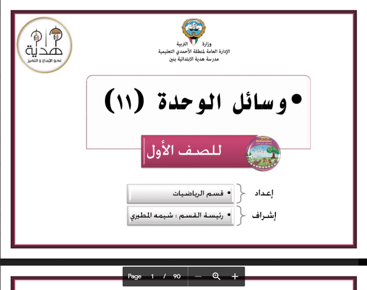وسائل الوحدة الحادية عشر رياضيات الصف الأول اعداد قسم الرياضيات مدرسة هدية