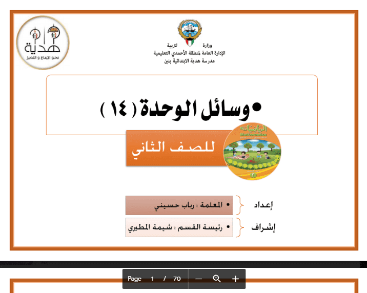 وسائل الوحدة الرابعة عشر رياضيات الصف الثاني اعداد رباب حسيني مدرسة هدية