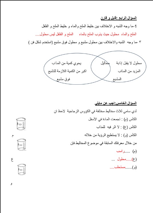 حل التقويم علوم الصف السادس االفصل الثاني