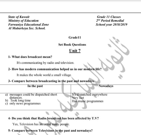اسئلة Set Book للصف الحادي عشر الفترة الاولى اسئلة Set Book للصف الحادي عشر الفترة الاولى