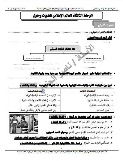 مذكرة اجتماعيات للصف الثامن الفصل الثاني إعداد أ.ناصر الجندي