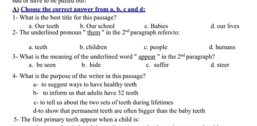 امتحان تجريبي لغة انجليزي الصف السادس الفصل الثاني :