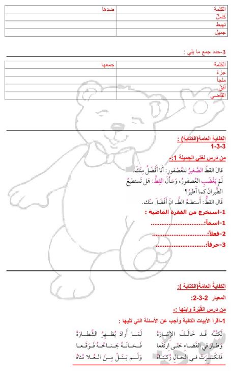 مذكرة عربي للصف الرابع
