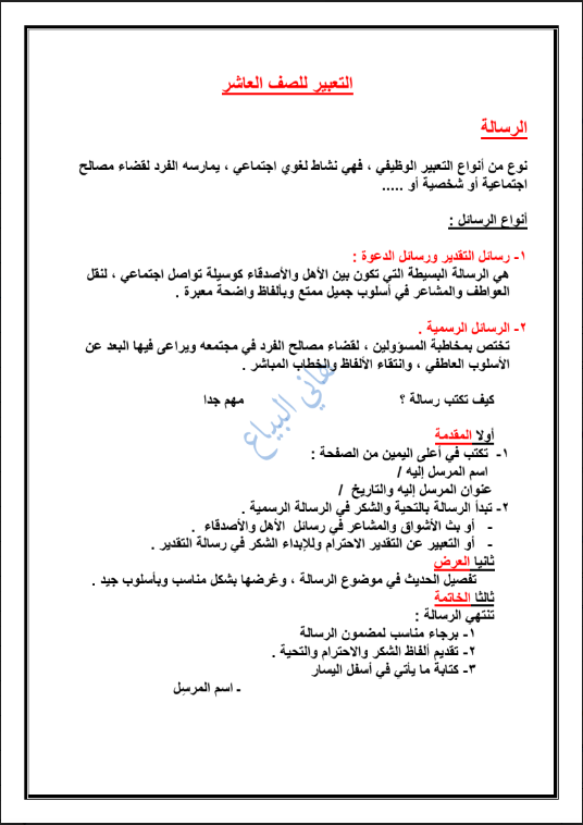 الفن التعبيري للصف العاشر لغة عربية الفصل الاول