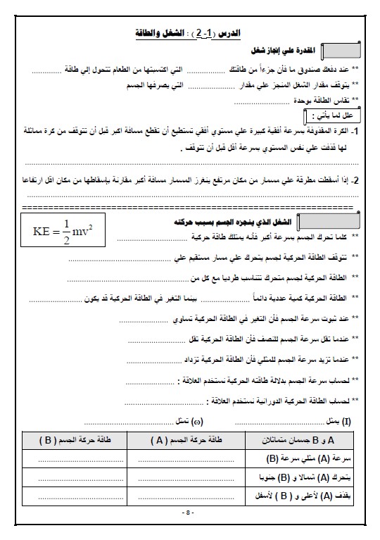 مذكرة فيزياء غير محلولة للصف الثاني عشر الفصل الاول