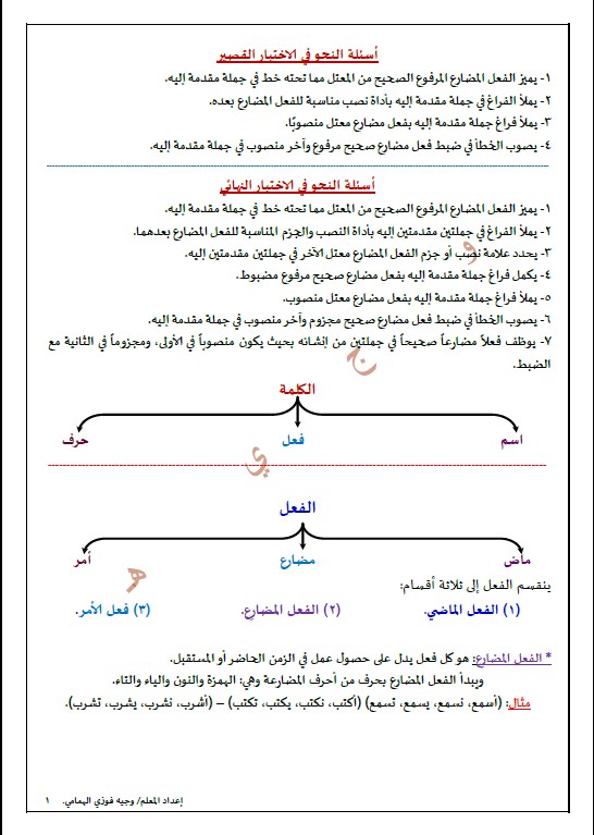 نحو الصف السابع لغة عربية الفصل الاول
