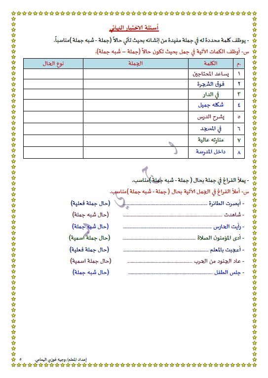 درس الحال لغة عربية الصف التاسع الفصل الاول اعداد وجيه الهمامي