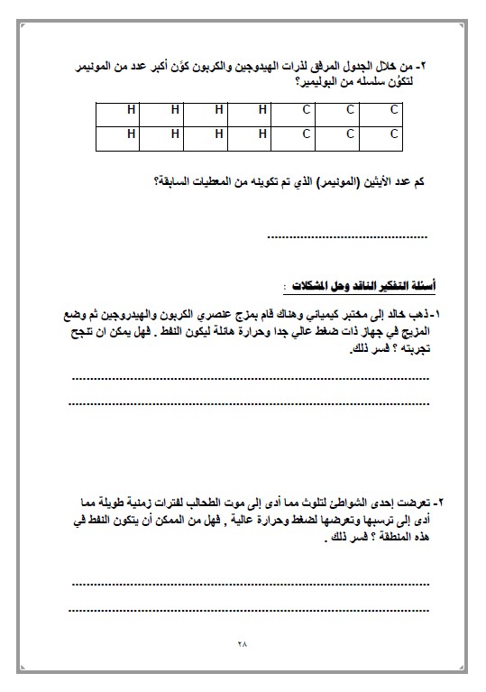 بنك اسئلة وحدة النفط غير محلول الصف التاسع