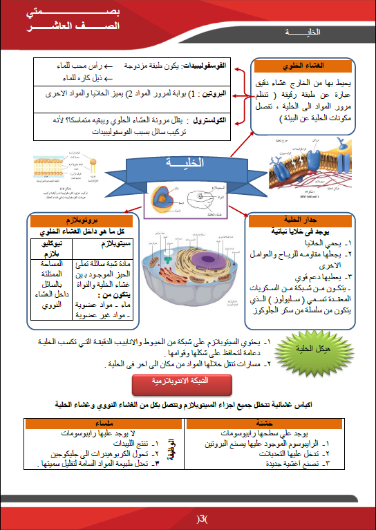 مذكرة أحياء الصف العاشر الفصل الأول إعداد خلود الفوزان