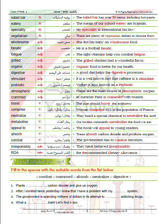 مذكرة انجليزي الوحدة الأولى الصف العاشر الفصل الأول