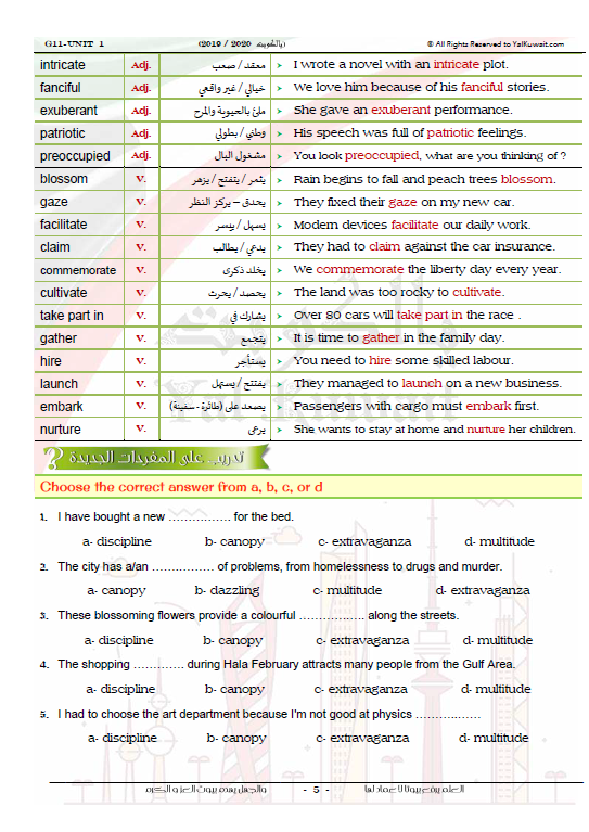 مذكرة انجليزي الوحدة الأولى الصف الحادي عشر الفصل الأول