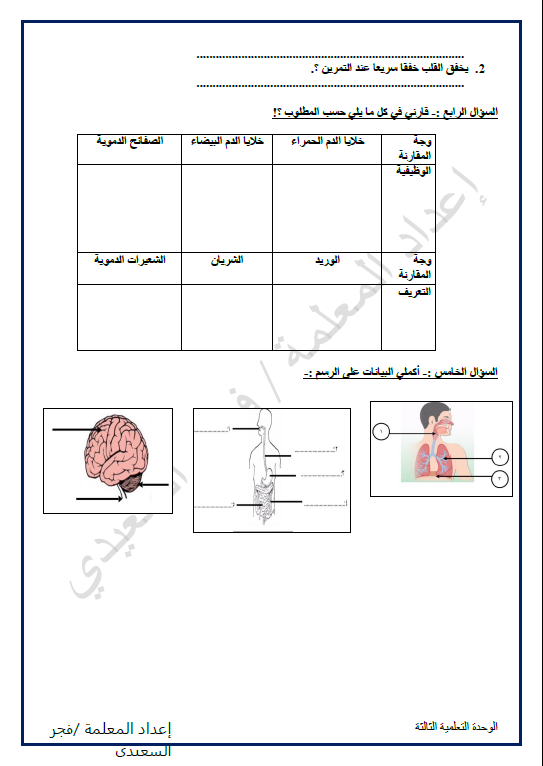 مراجعة علوم الوحدة الثالثة الصف الخامس الفصل الأول إعداد فجر السعيدي