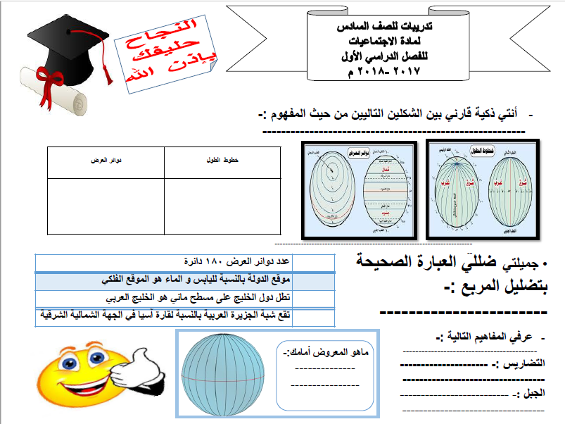 تدريبات اجتماعيات الصف السادس الفصل الأول مدرسة فاطمة بنت اليمان