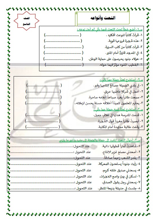 النعت وأنواعه لغة عربية الصف التاسع الفصل الأول إيمان علي