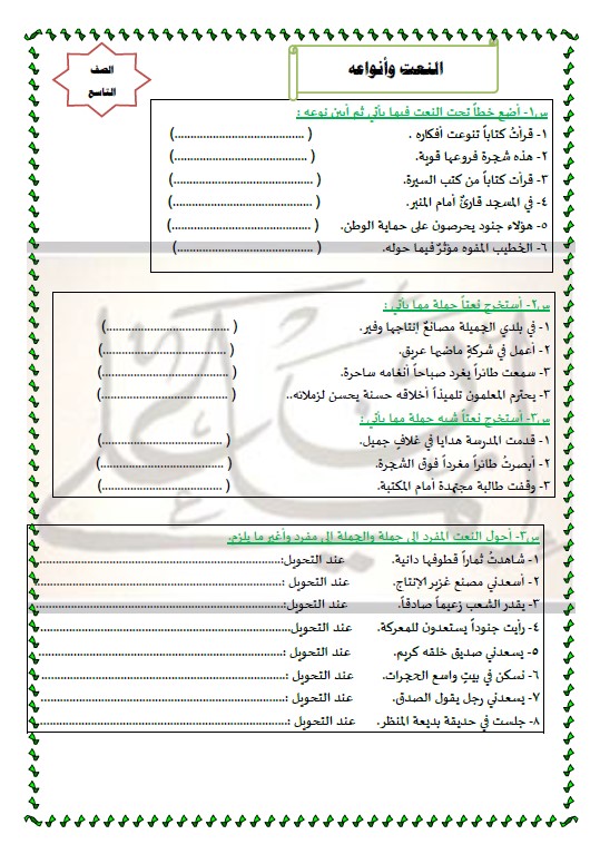 النعت وأنواعه لغة عربية الصف التاسع الفصل الأول إيمان علي