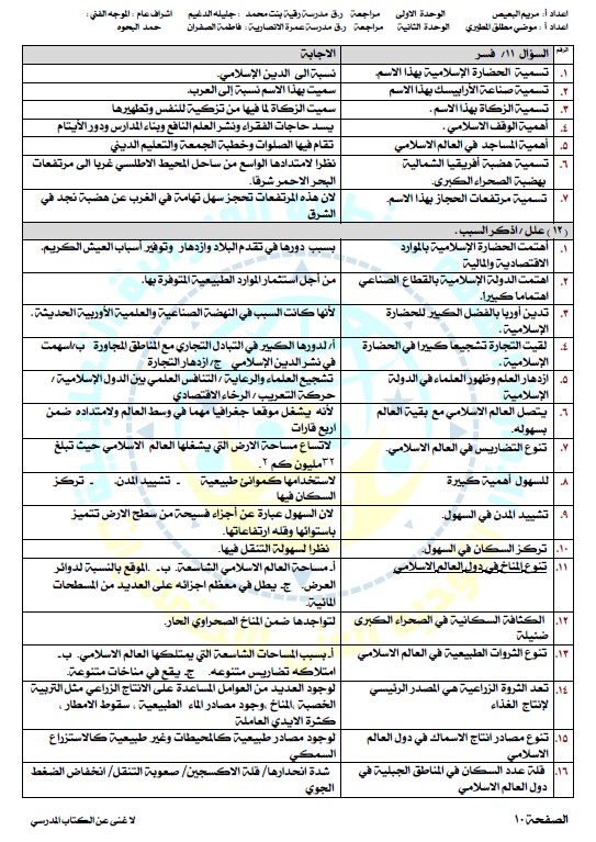 بنك اسئلة اجتماعيات الصف الثامن الفصل الاول اعداد مريم البعيص وموضي المطيري