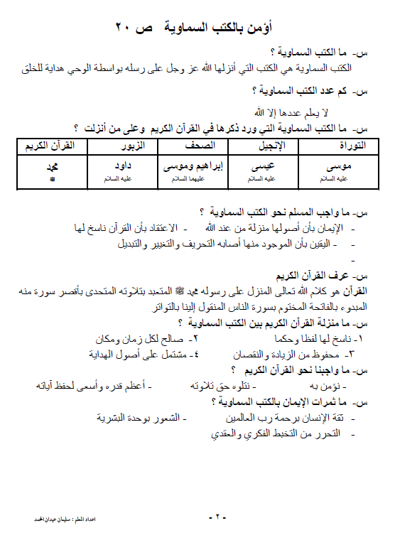 مراجعة اسلامية الصف الثامن الفصل الأول إعداد سليمان عيدان