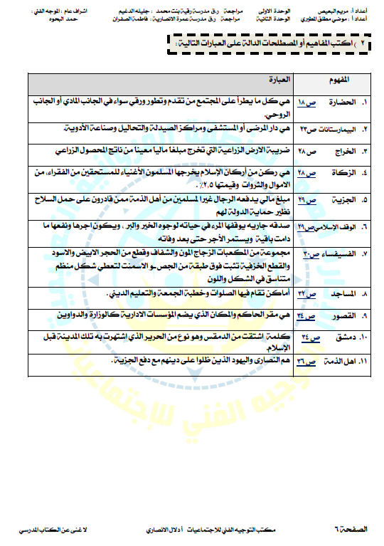 مرشد اجتماعيات محلول الصف الثامن الفصل الأول