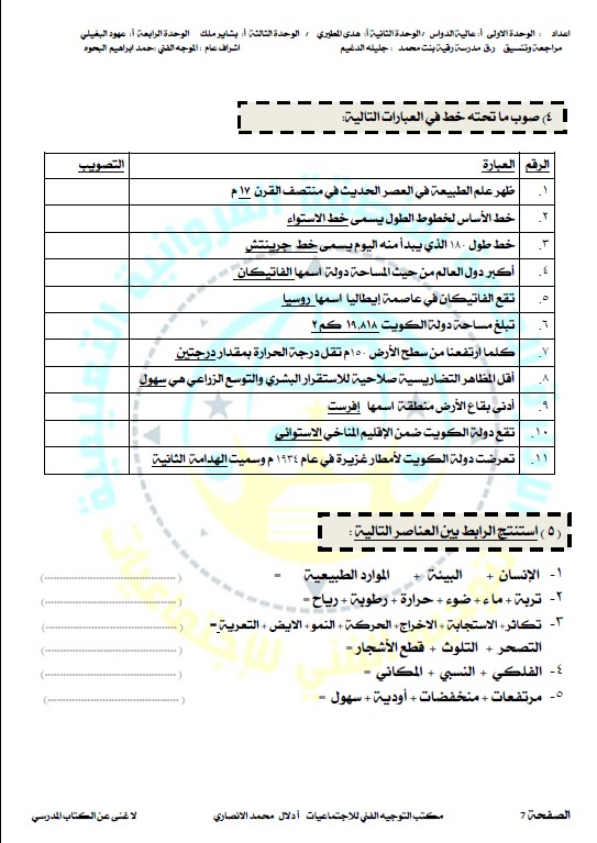 مرشد اجتماعيات غير محلول الصف التاسع الفصل الأول