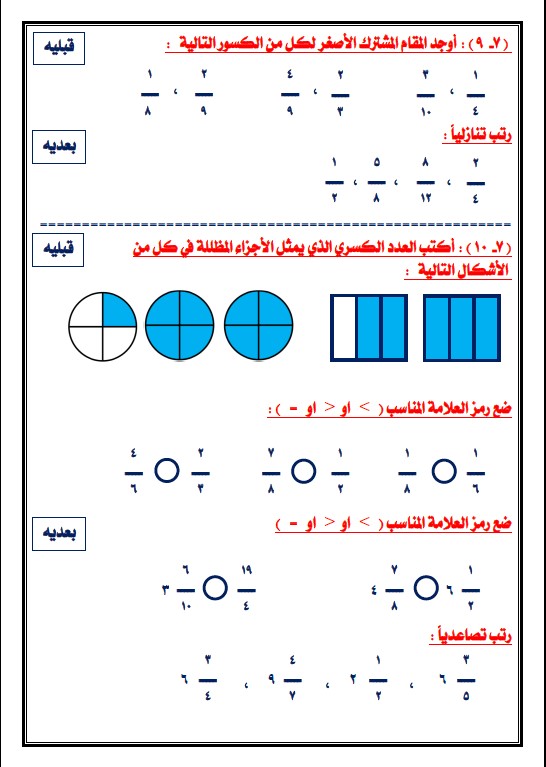 أوراق عمل رياضيات الصف الخامس الوحدة السابعة الفصل الثاني