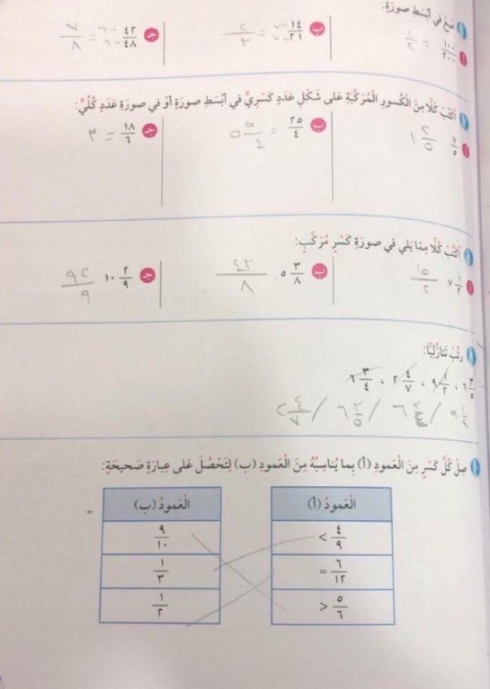 حل وحدة الكسور والأعداد الكسرية رياضيات الصف الخامس ٢٠٢٠ الفصل الثاني