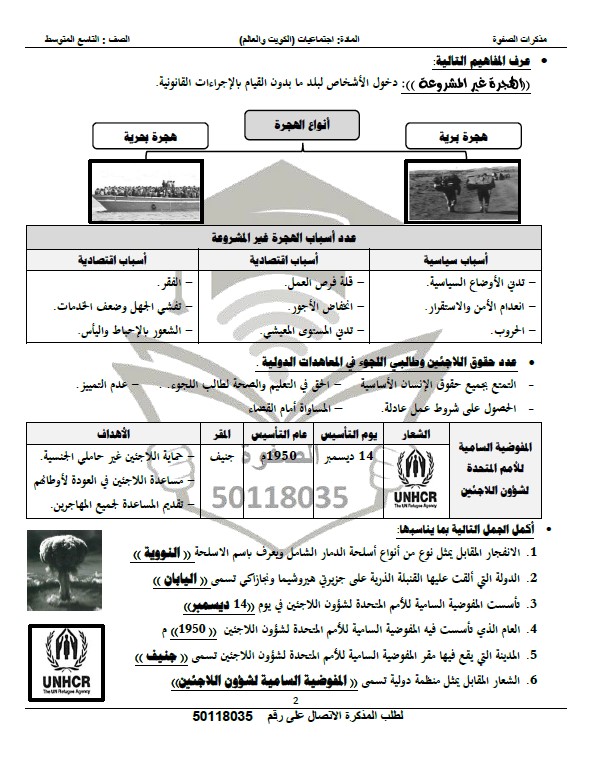 مذكرة الصفوة اجتماعيات الوحدة الخامسة الصف التاسع الفصل الثاني