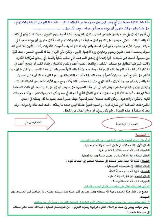 حل أنشطة الوحدة الأولى لغة عربية الصف التاسع الفصل الثاني إيمان علي