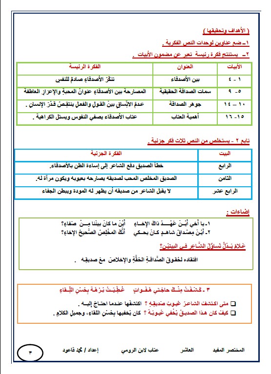 قصيدة عتاب لغة عربية الصف العاشر الفصل الثاني الأستاذ محمد قاعود