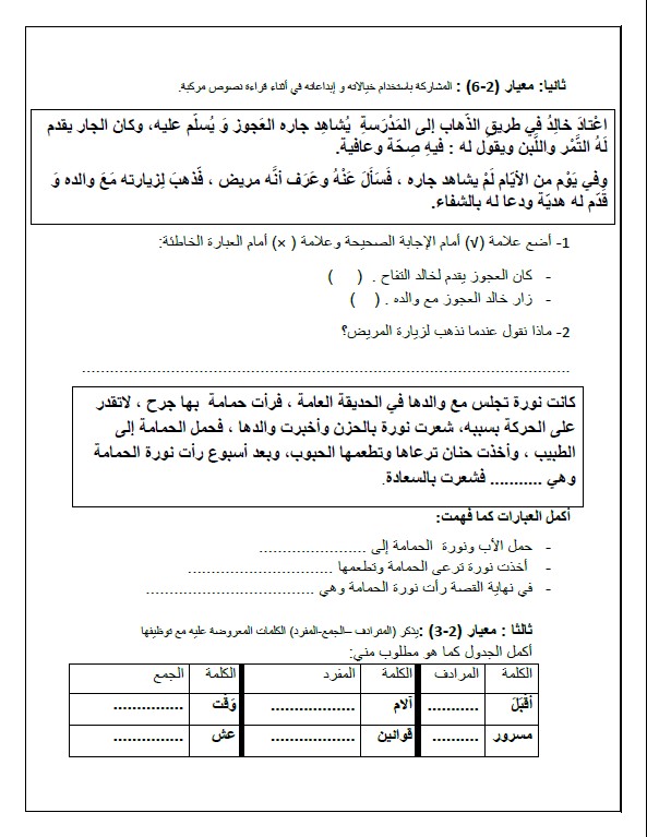 مراجعة لغة عربية الصف الثاني الفصل الثاني مدرسة عبداللطيف الديين