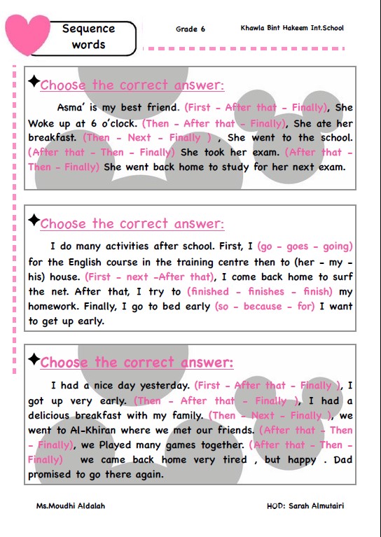 قواعد لغة إنجليزية الصف السادس الفصل الثاني مدرسة خولة بنت حكيم